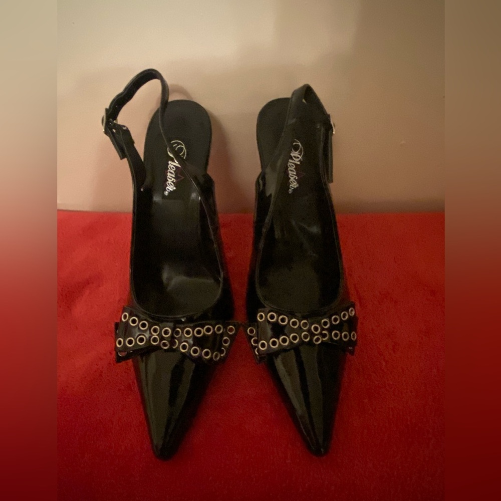 Pleaser Patent Leather Slingback Heel w/ Grommett Bow